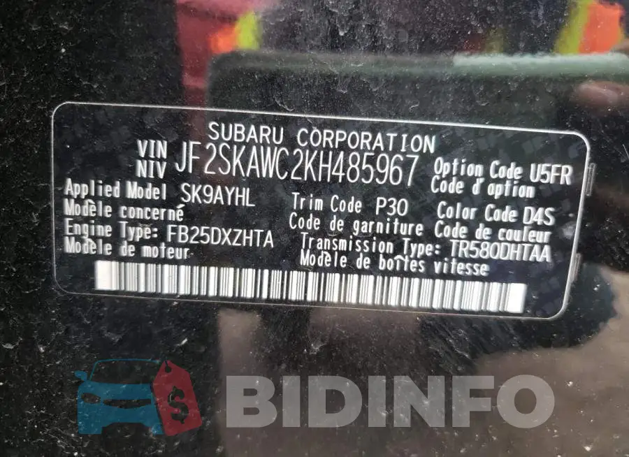 JF2SKAWC2KH485967 Photo# 10