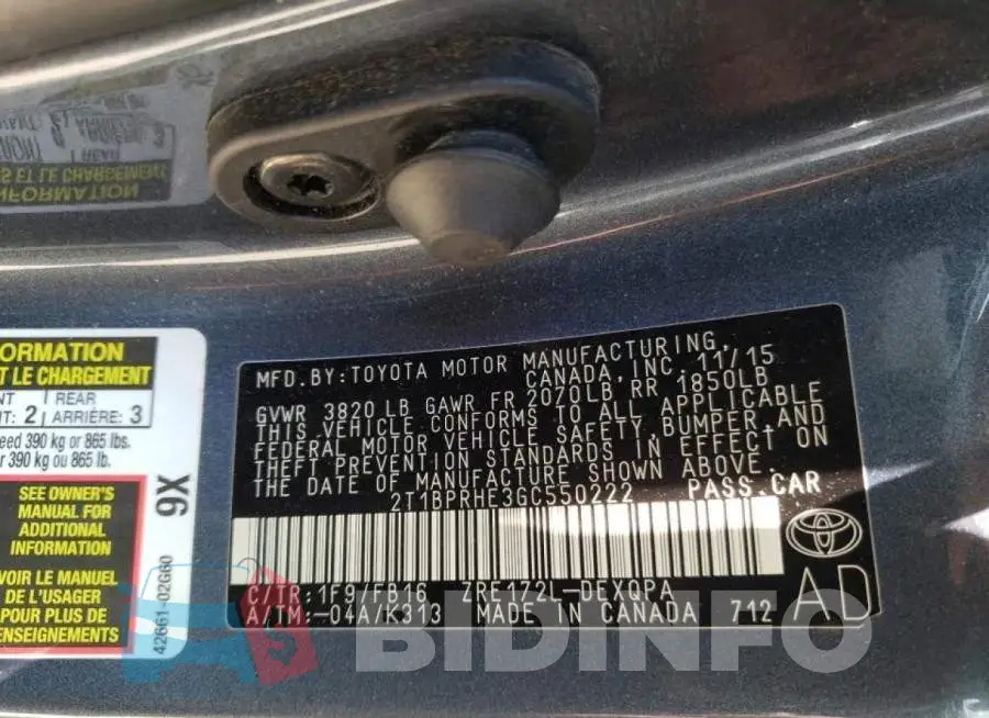 2T1BPRHE3GC550222 Photo# 10