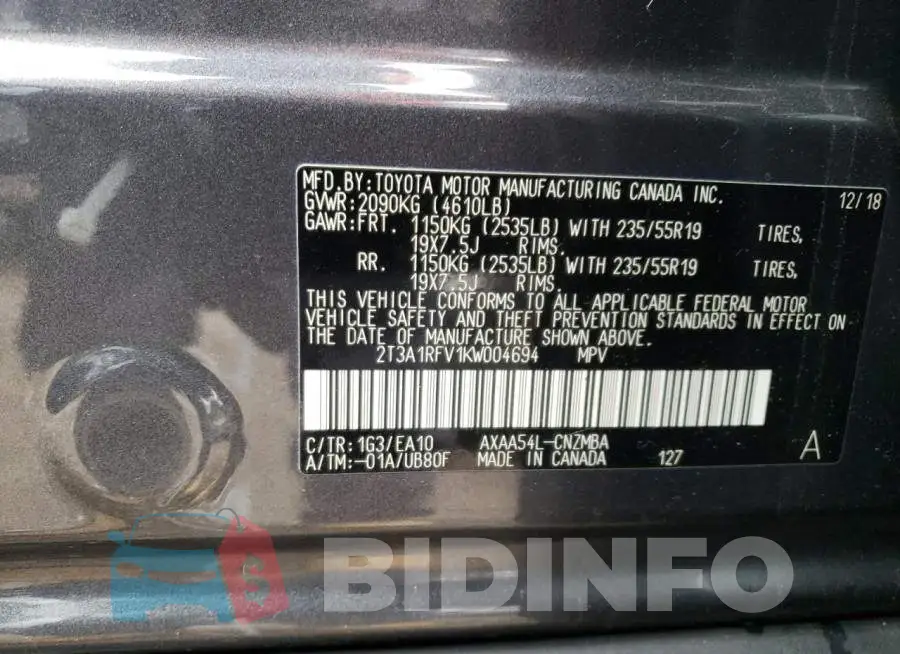 2T3A1RFV1KW004694 Photo# 10