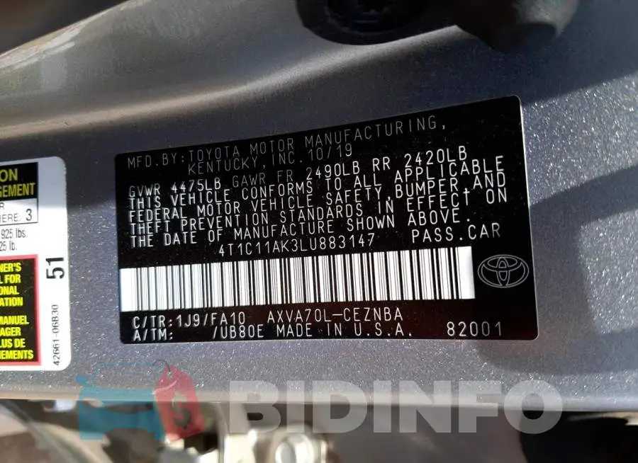 4T1C11AK3LU883147 Photo# 10