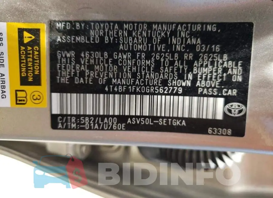 4T4BF1FK0GR562779 Photo# 10