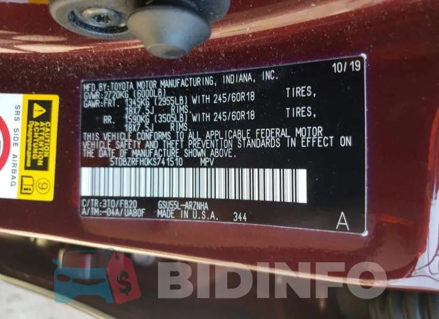 5TDBZRFH0KS741510 Photo# 10