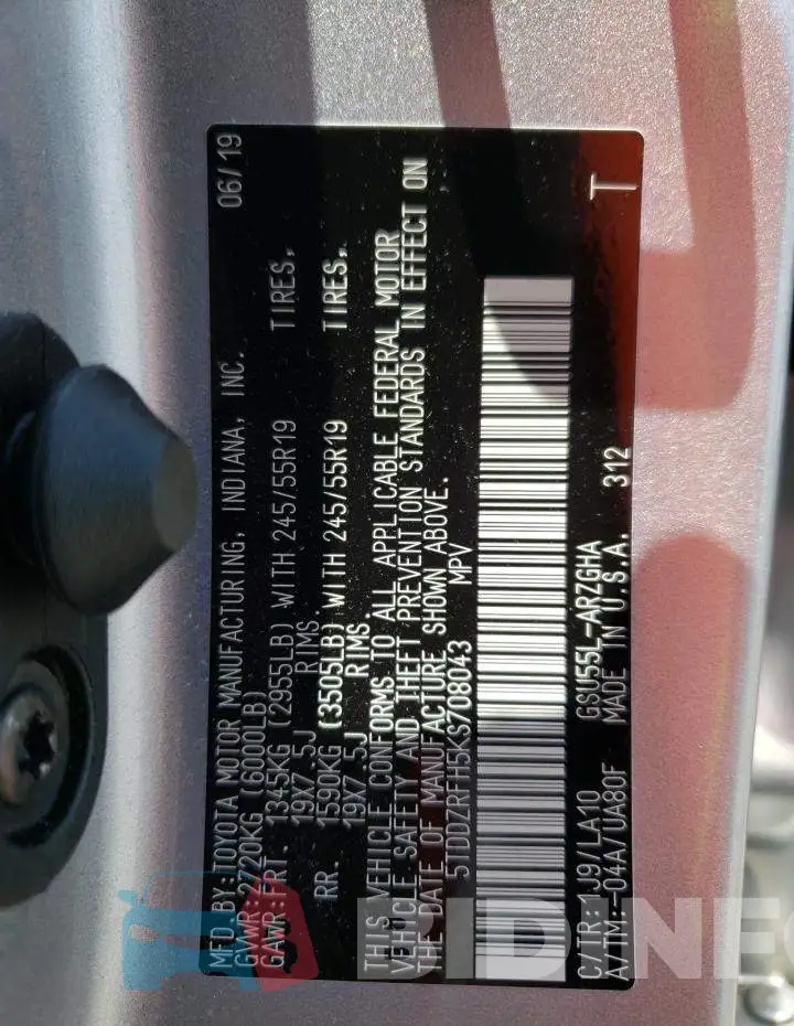 5TDDZRFH5KS708043 Photo# 10