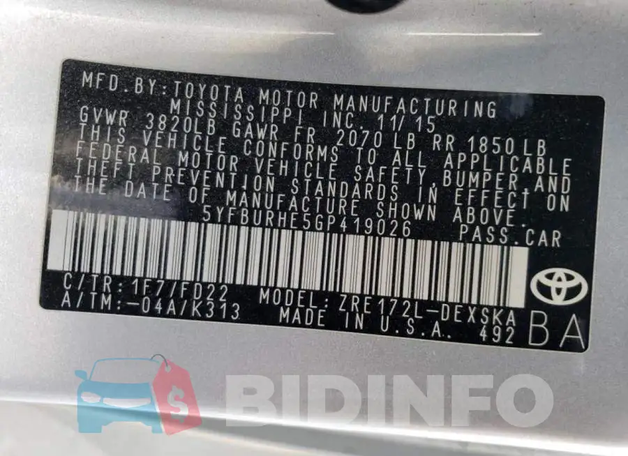 5YFBURHE5GP419026 Photo# 10