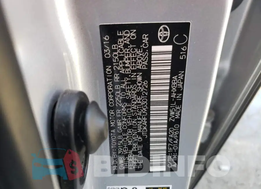 JTDKARFU9G3012726 Photo# 10