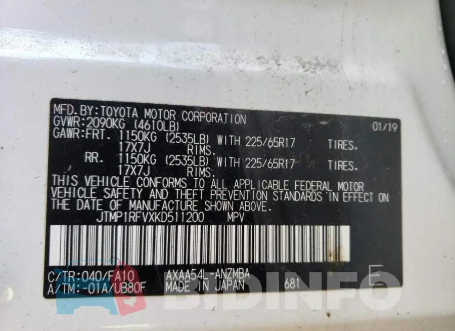JTMP1RFVXKD511200 Photo# 10