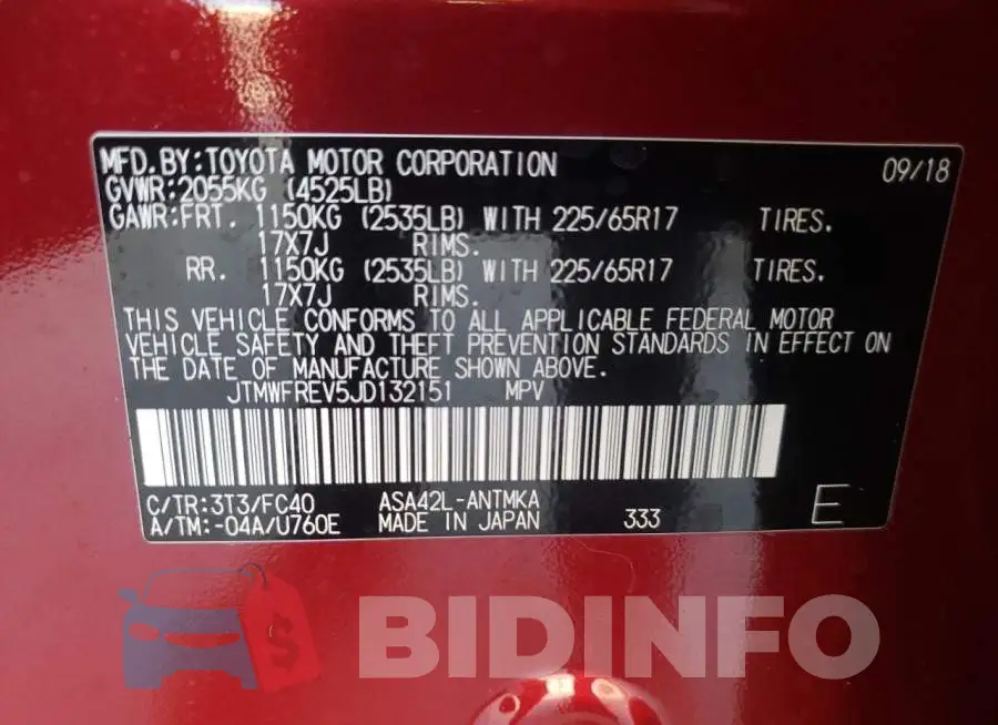 JTMWFREV5JD132151 Photo# 10