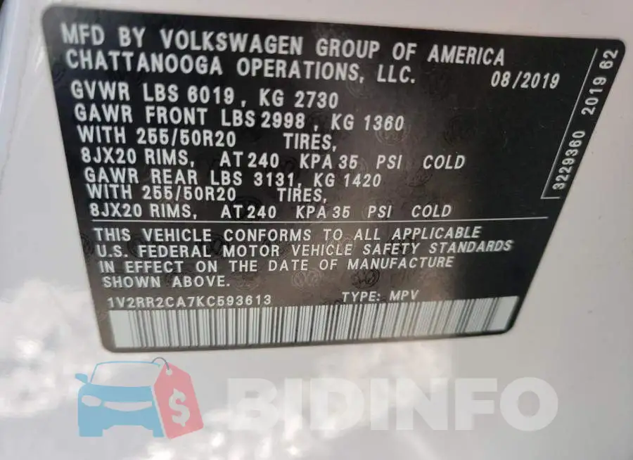 1V2RR2CA7KC593613 Photo# 10