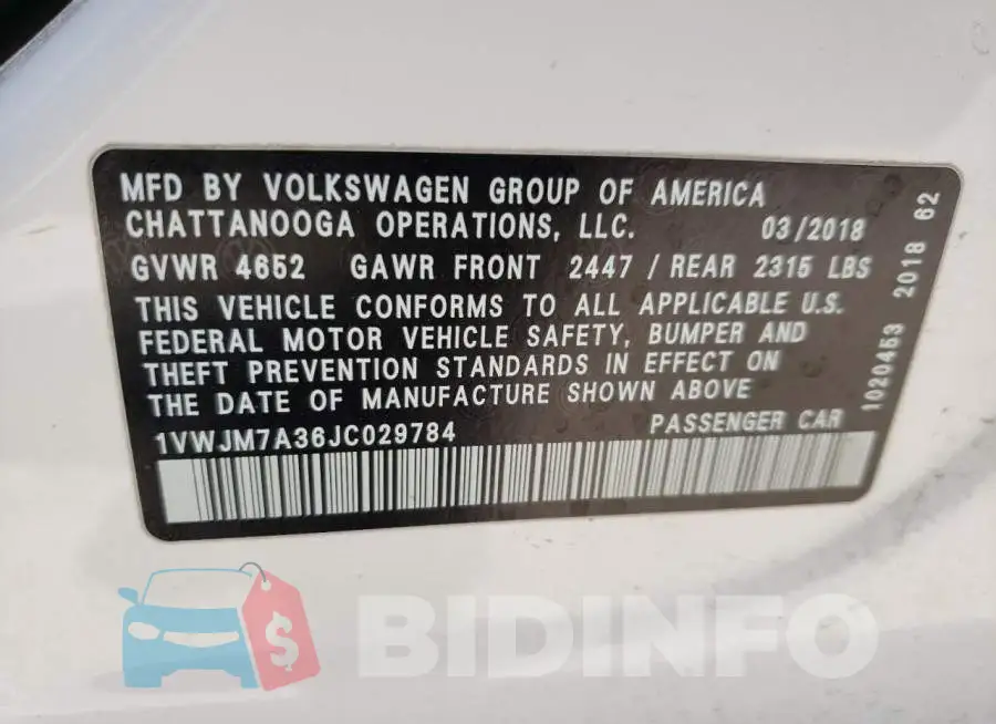 1VWJM7A36JC029784 Photo# 10