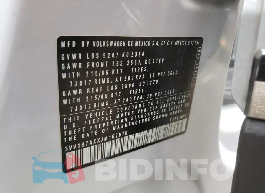 3VV3B7AXXJM167610 Photo# 10