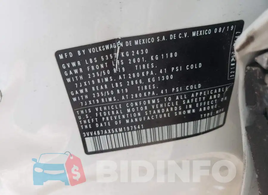 3VV4B7AX5KM197541 Photo# 10