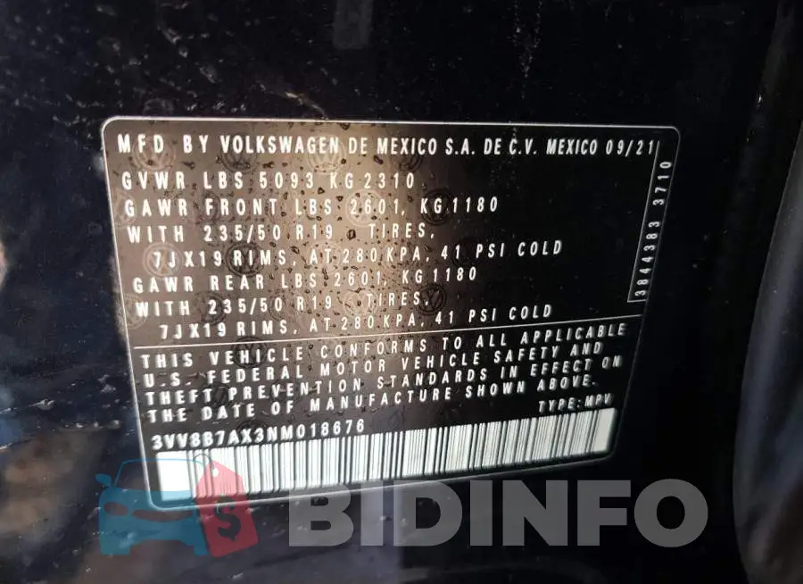 3VV8B7AX3NM018676 Photo# 10