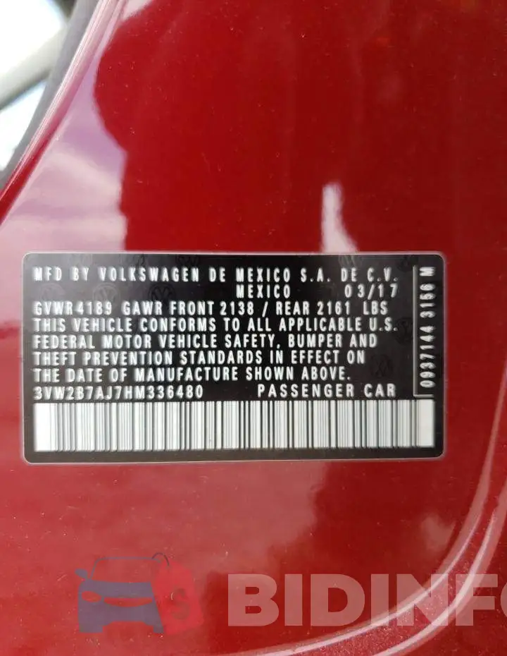 3VW2B7AJ7HM336480 Photo# 10