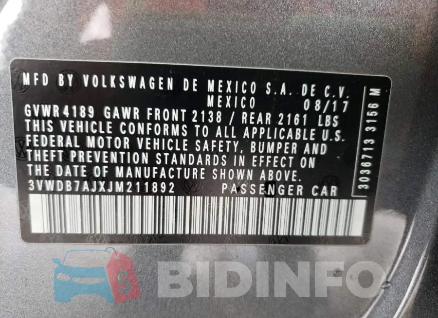 3VWDB7AJXJM211892 Photo# 10