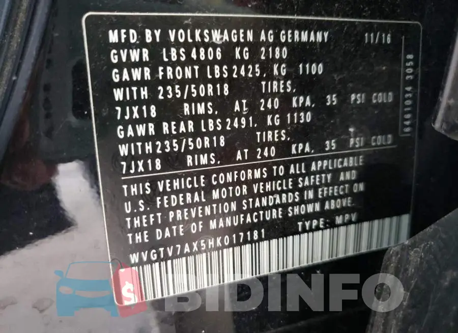 WVGTV7AX5HK017181 Photo# 10