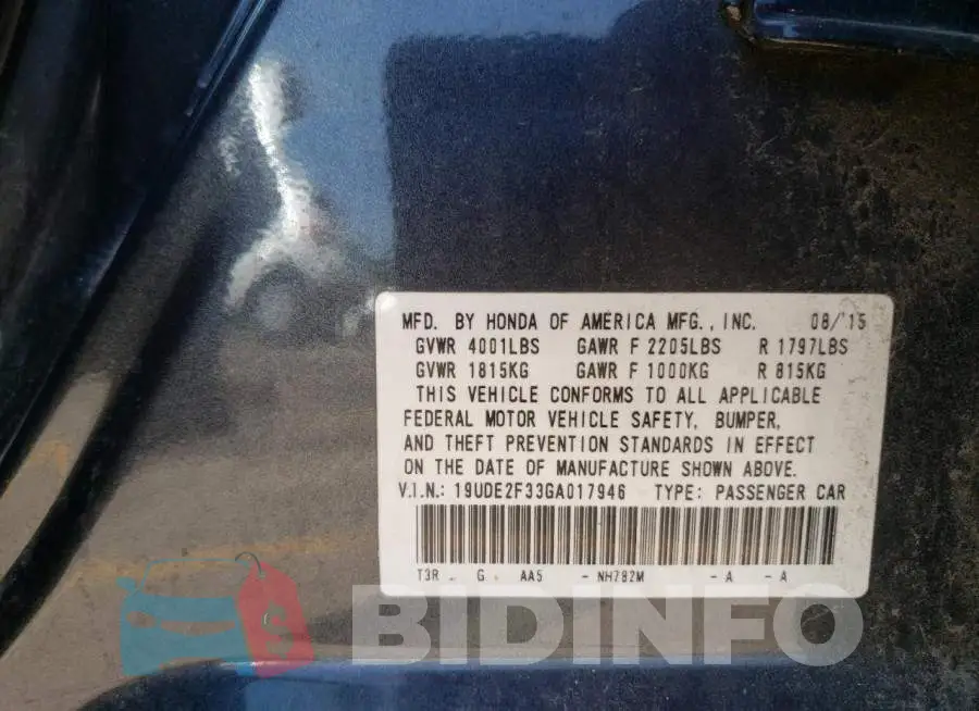 19UDE2F33GA017946 Photo# 10