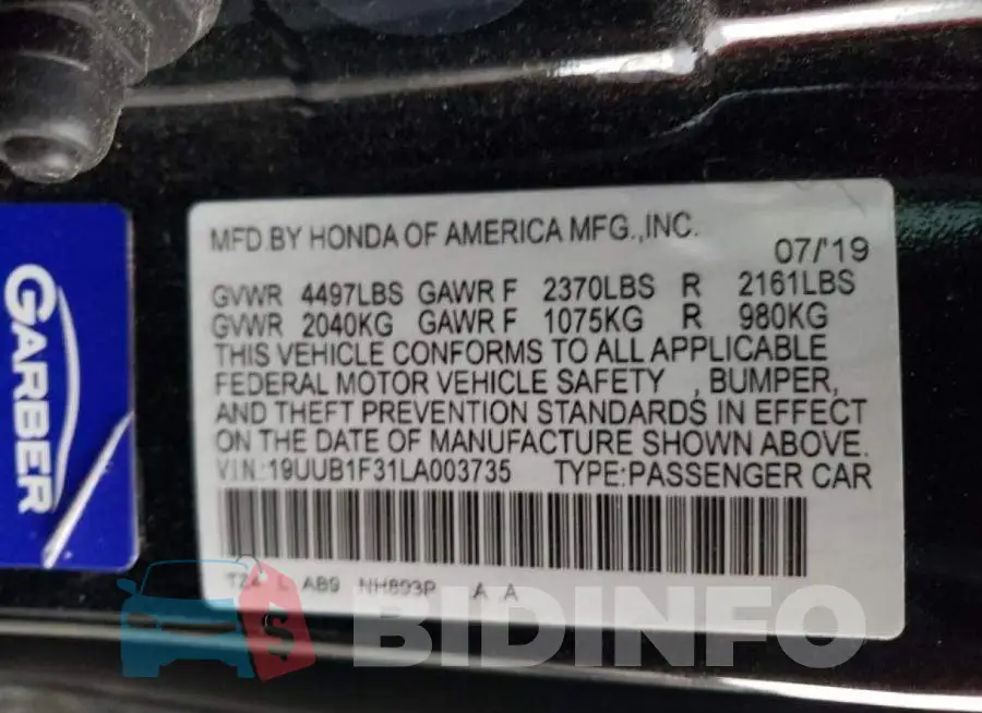 19UUB1F31LA003735 Photo# 10