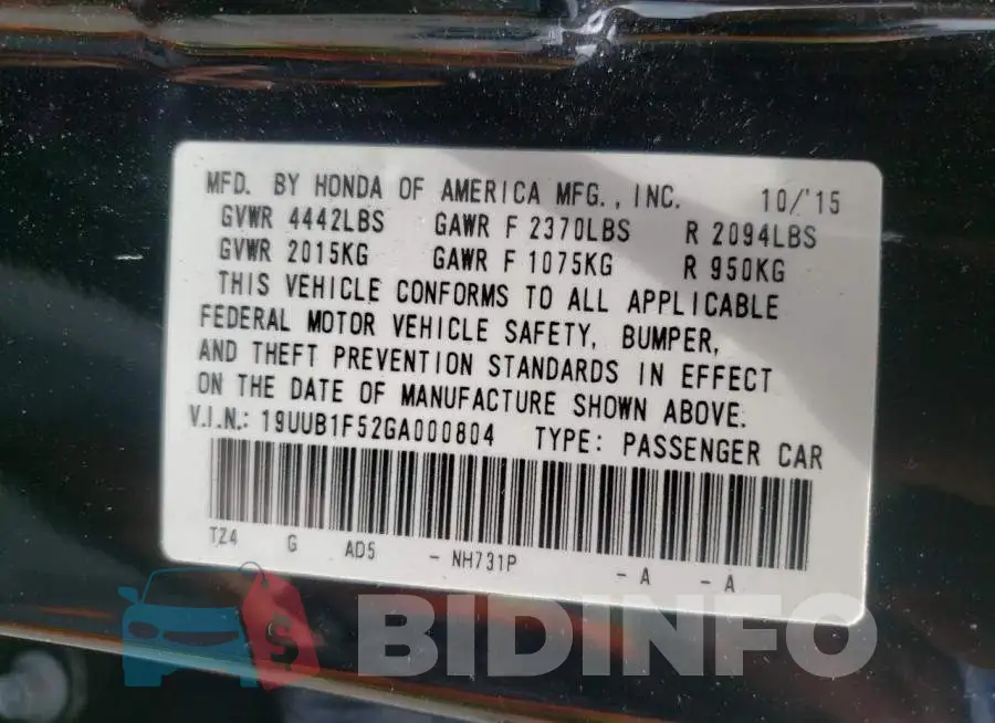 19UUB1F52GA000804 Photo# 10
