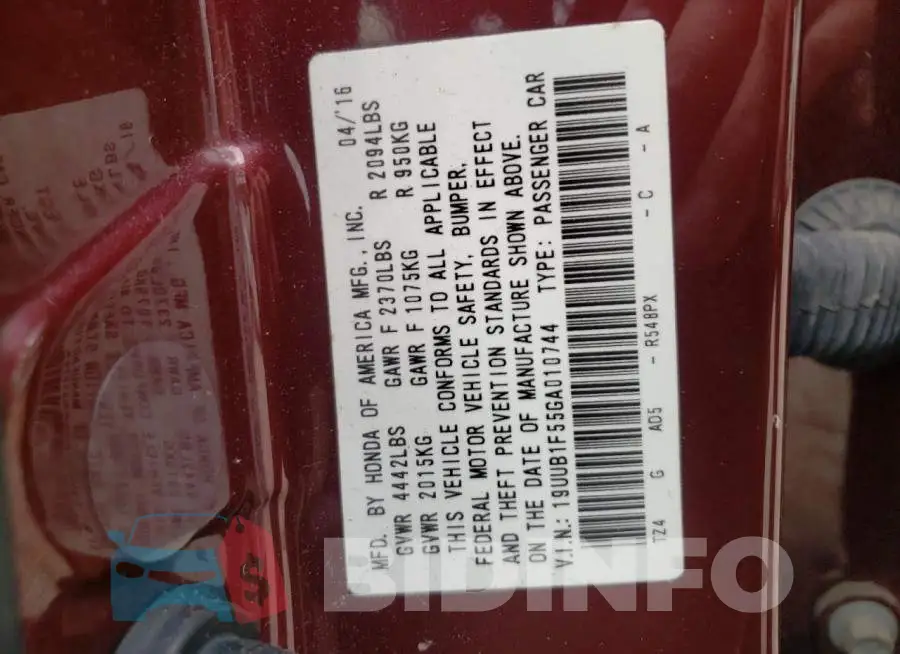 19UUB1F55GA010744 Photo# 10