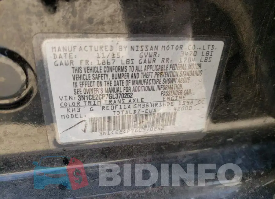 3N1CE2CP7GL370252 Photo# 10