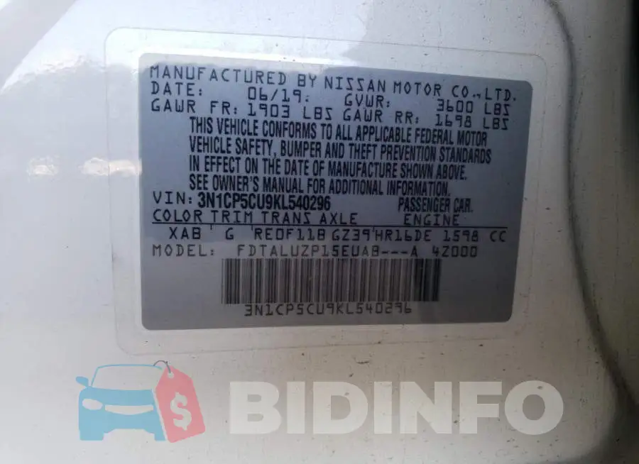 3N1CP5CU9KL540296 Photo# 10