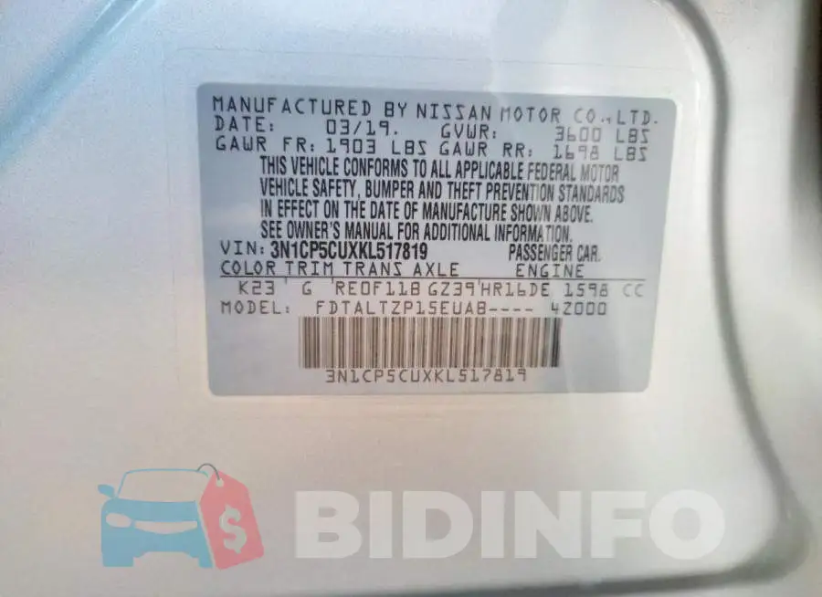 3N1CP5CUXKL517819 Photo# 10