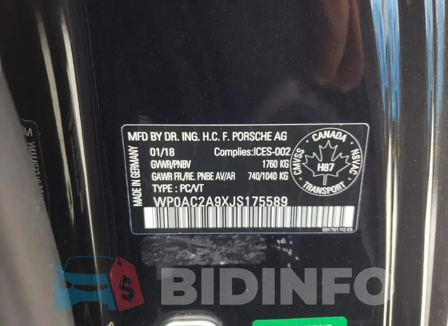 WP0AC2A9XJS175589 Photo# 10