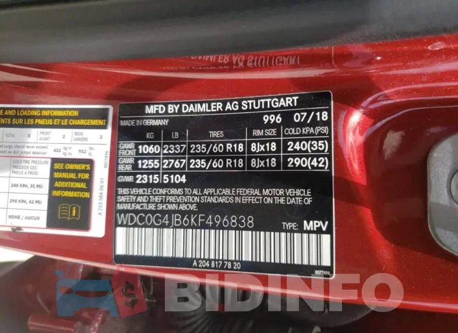 WDC0G4JB6KF496838 Photo# 10