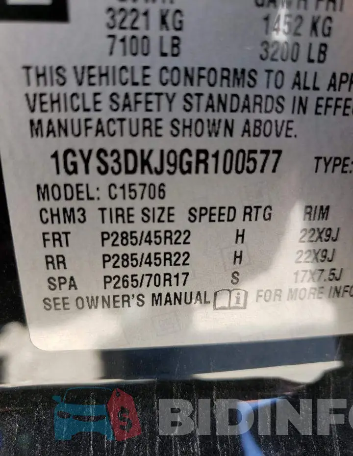 1GYS3DKJ9GR100577 Photo# 10