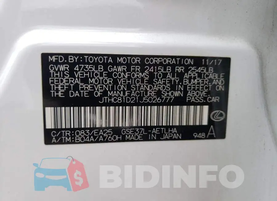 JTHC81D21J5026777 Photo# 10