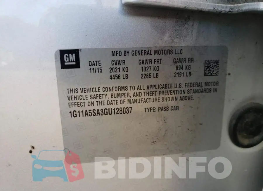 1G11A5SA3GU128037 Photo# 10