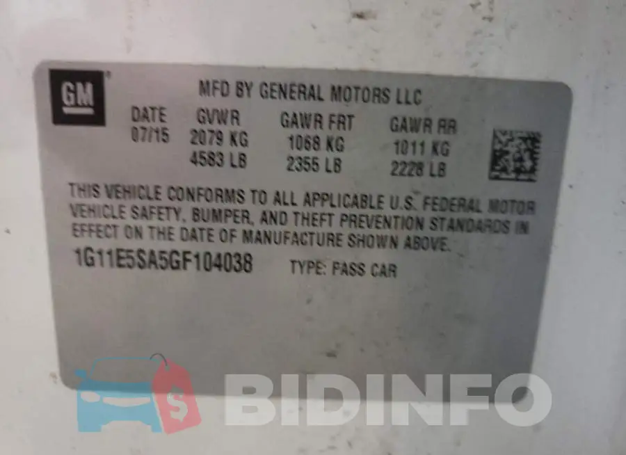 1G11E5SA5GF104038 Photo# 10
