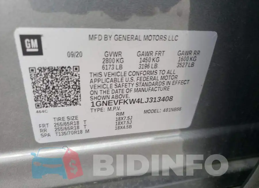 1GNEVFKW4LJ313408 Photo# 10