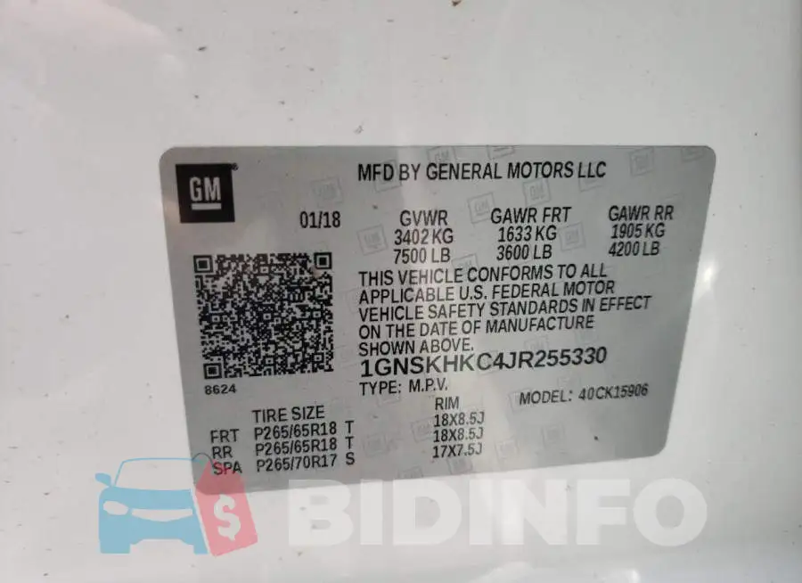 1GNSKHKC4JR255330 Photo# 10