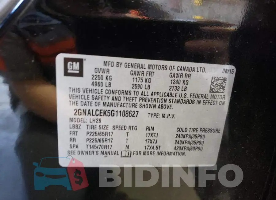 2GNALCEK5G1108627 Photo# 10