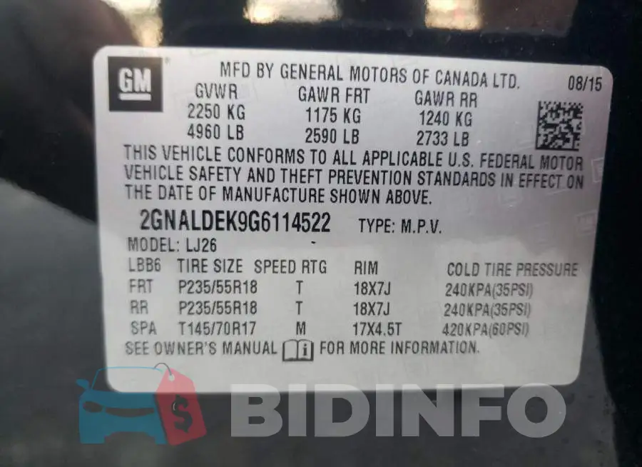 2GNALDEK9G6114522 Photo# 10