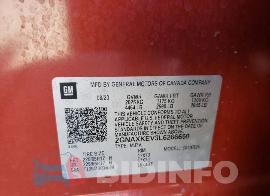 2GNAXKEV3L6266650 Photo# 10