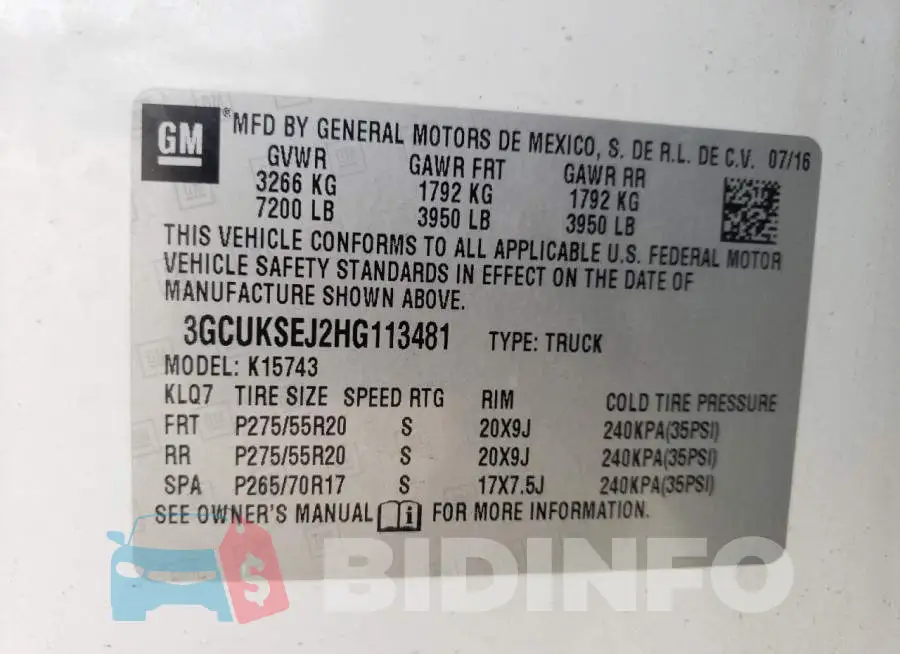 3GCUKSEJ2HG113481 Photo# 10