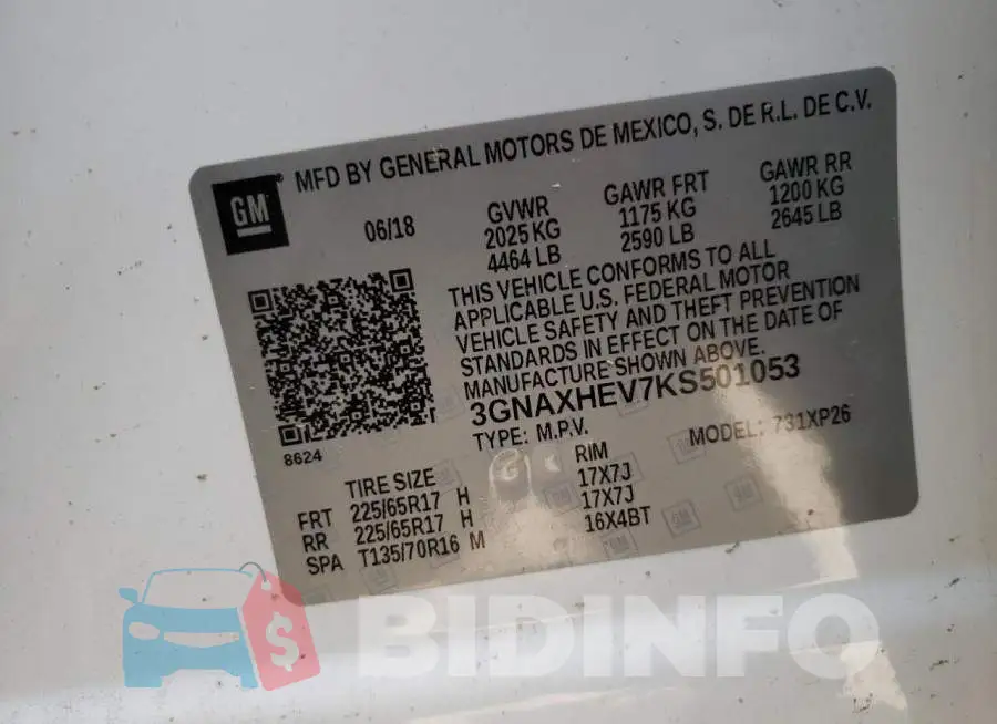 3GNAXHEV7KS501053 Photo# 10