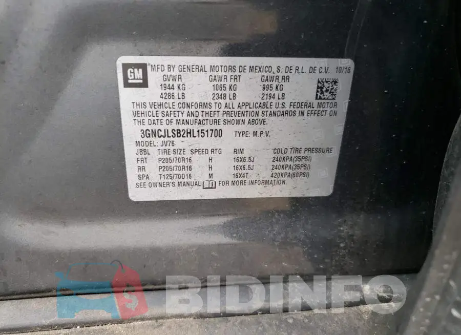 3GNCJLSB2HL151700 Photo# 10