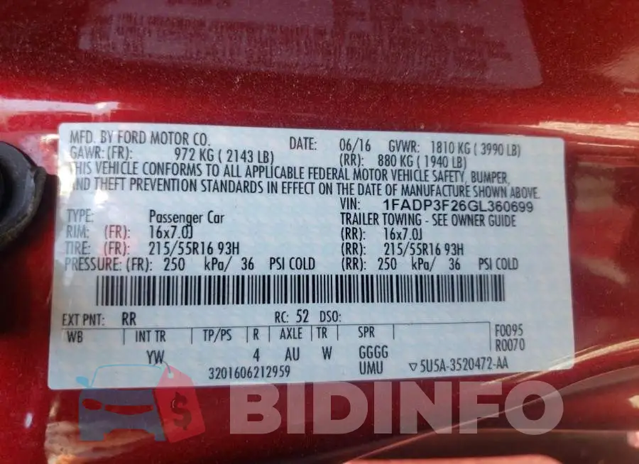 1FADP3F26GL360699 Photo# 10