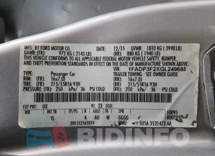 1FADP3F2XGL249685 Photo# 10