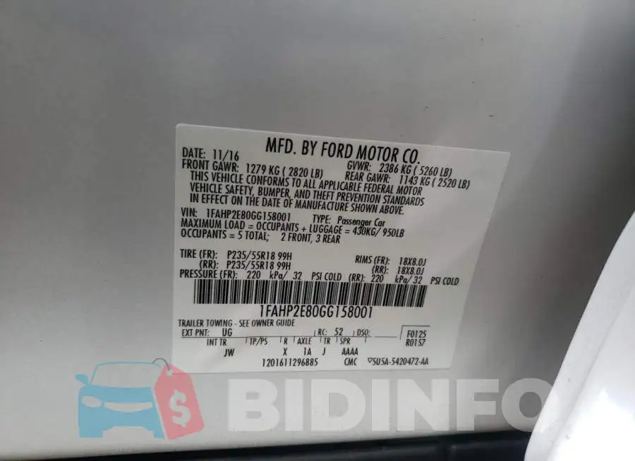 1FAHP2E80GG158001 Photo# 10
