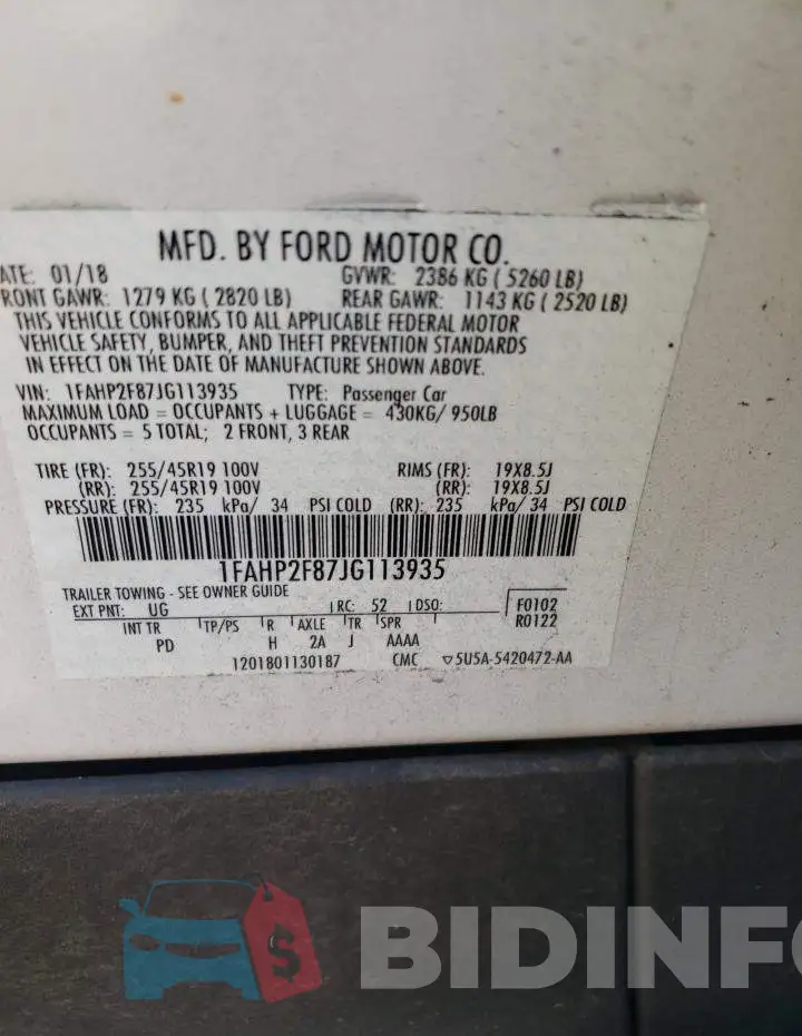 1FAHP2F87JG113935 Photo# 10
