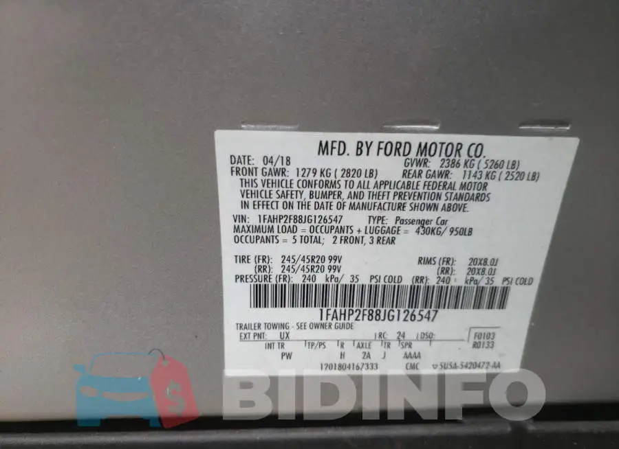1FAHP2F88JG126547 Photo# 10
