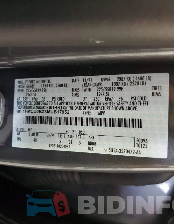 1FMCU0BZ3MUB17952 Photo# 10