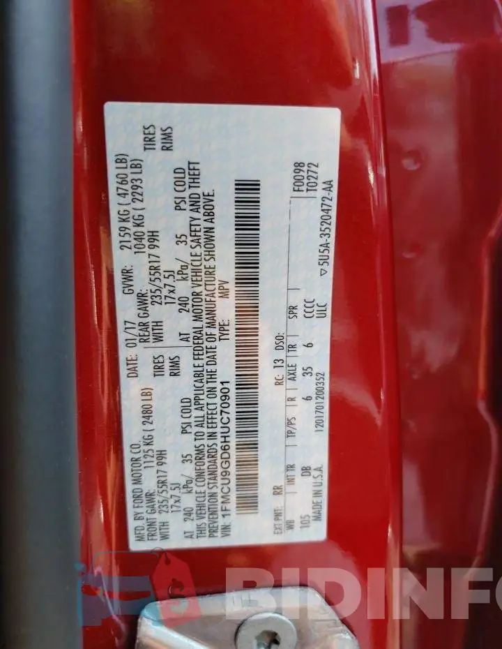 1FMCU9GD6HUC70901 Photo# 10