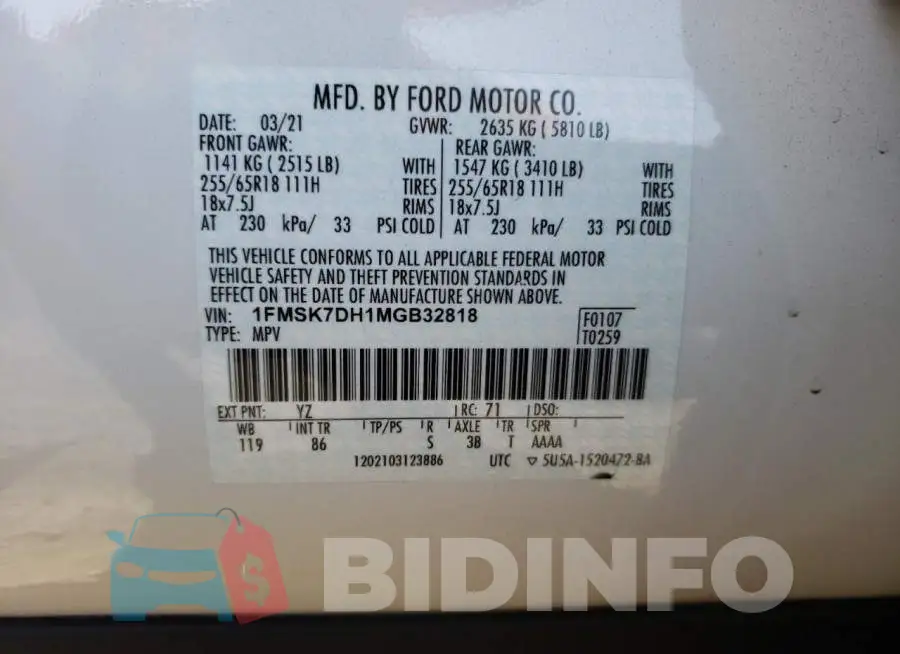 1FMSK7DH1MGB32818 Photo# 10
