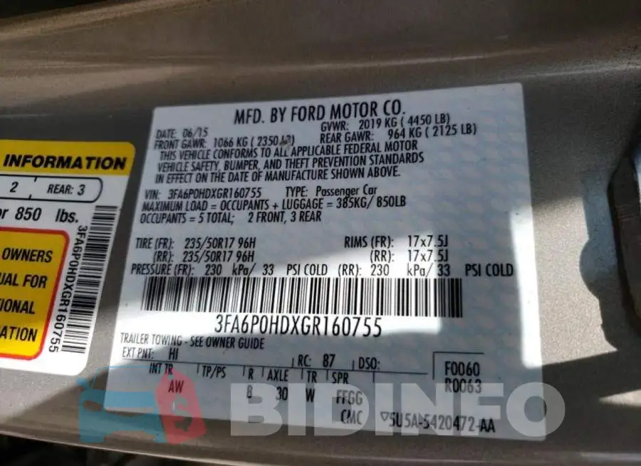 3FA6P0HDXGR160755 Photo# 10