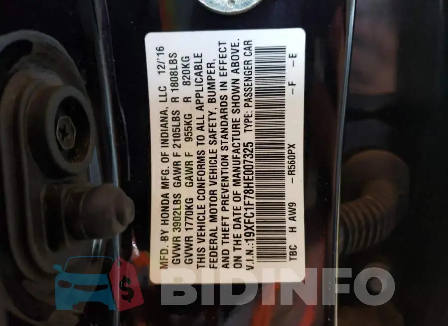 19XFC1F78HE007325 Photo# 10